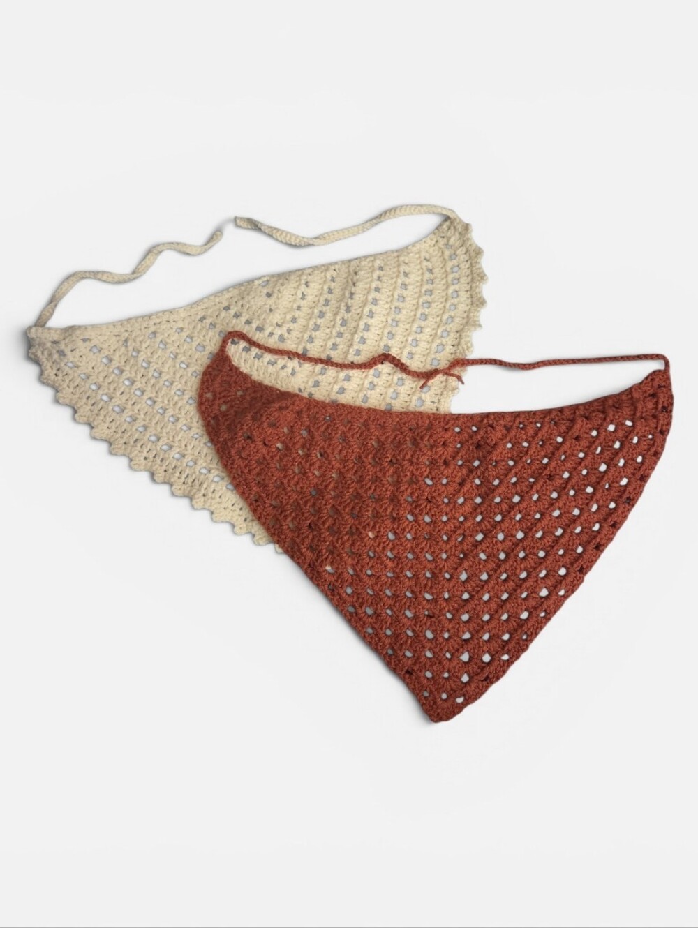 Women’s Boho Chic Crochet Hair Scarf Cream And Rust  Set Of 2 NWOT